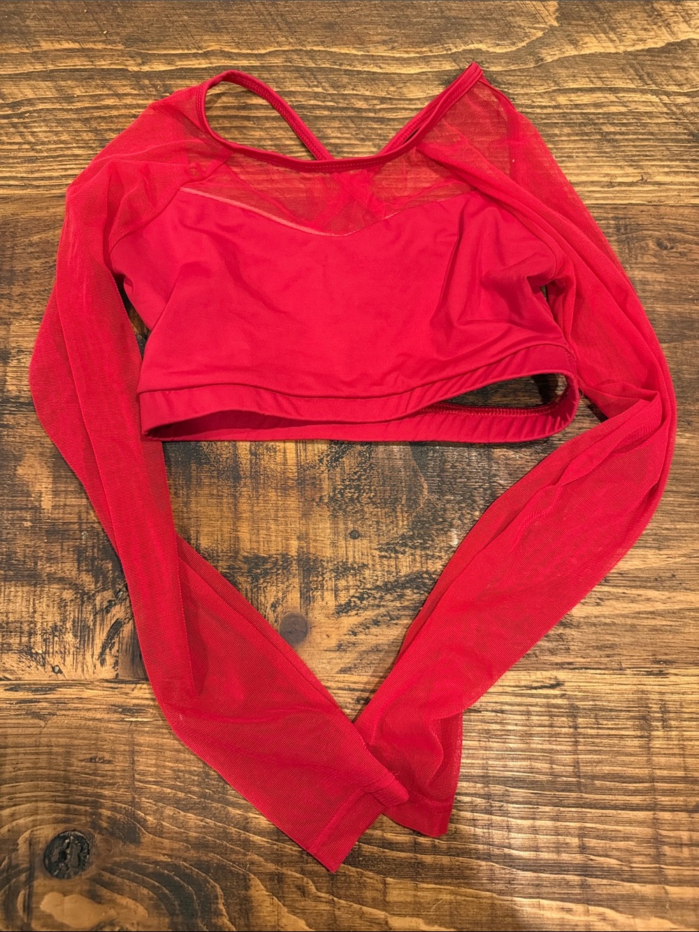 Bright Red Mesh Long-Sleeve Dance Crop Top- Baltogs